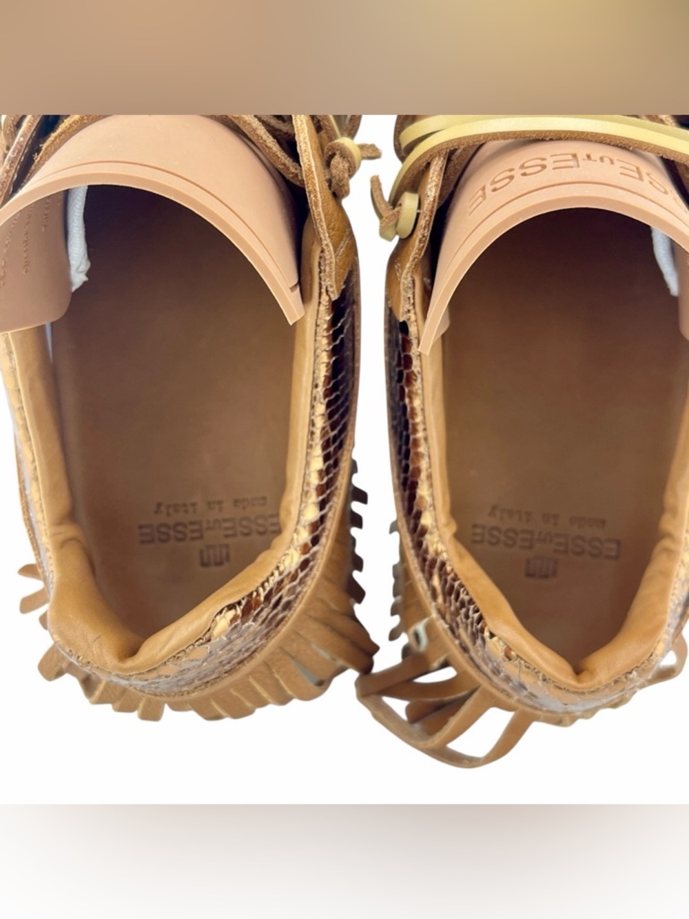 ESSEutESSE new Tan Fringe Leather Sneakers + Box - Picture 7 of 17